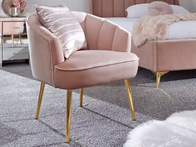 GFW Pettine Art Deco Pink Fabric Accent Chair with Gold Metal Frame – 1