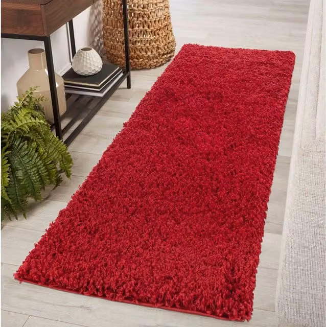 Desire Rugs Plain Red Fluffy Shaggy Area Rug, W: 60 cm, L: 220 cm