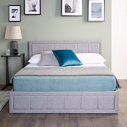 Home Treats Grey Fabric Upholstered Side Lift Up Ottoman Bed Frame Double W/D/H: 140 x 200 x 42 cm – 3