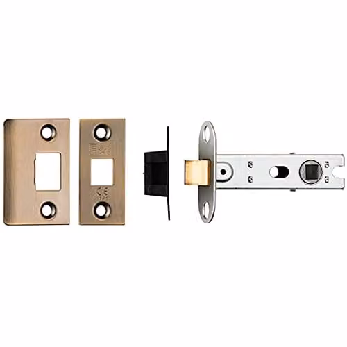 Loops 76mm Tubular Mortice Door Latch Bolt Through with Square Forends in Antique Brass