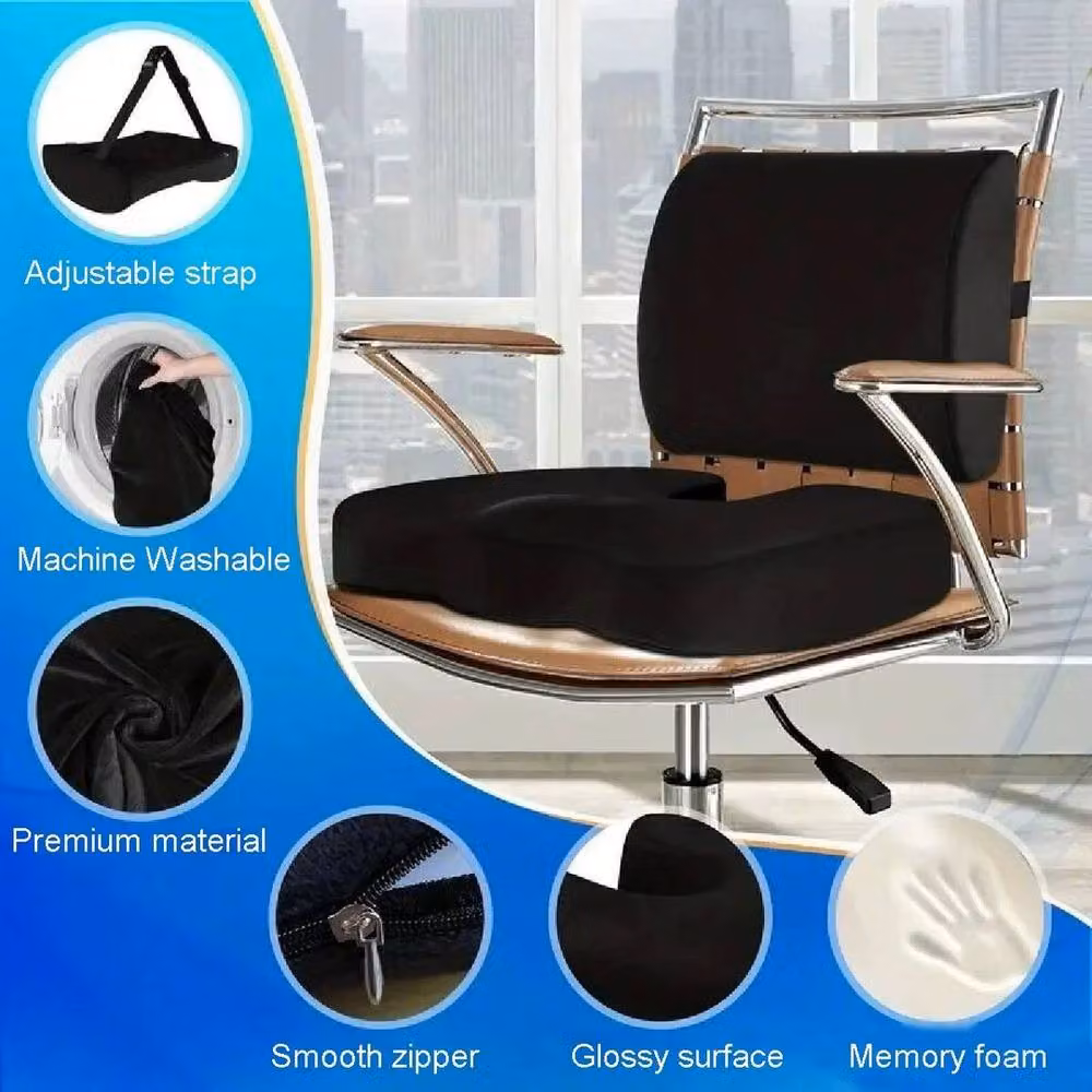 FLAVORA Orthopaedic Memory Foam Back and Seat Support Combo Coccyx Cushion, Black, W/D/H: 190 x 100 x 2 cm – 4