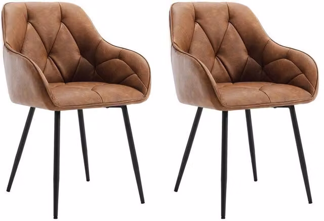 FORGEVIO Modern Dining Chairs Set with Brown Synthetic Leather Padded Seats and Metal Frame