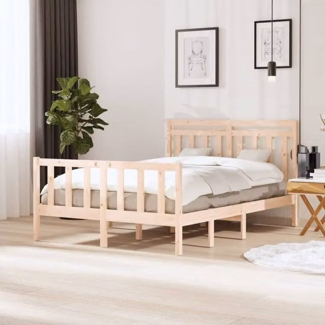 Berkfield Home Double Solid Pine Wood Bed Frame, Brown, W: 135 cm, L: 190 cm