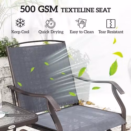 Outsunny 3 Piece Outdoor Rocking Glider Chair and Table Set in Grey – 4