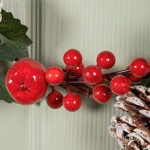 Samuel Alexander Round Hanging Christmas Wreath with Red Berries and Frosted Pinecones, Diameter: 45 cm – 2