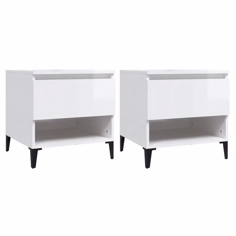 Berkfield Home Set of 2 High Gloss White Side Tables, W/D/H: 50 x 46 x 50 cm