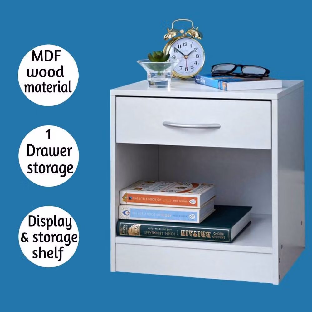 Kelvenix Modern White Wooden 1 Drawer Bedside Table – 3