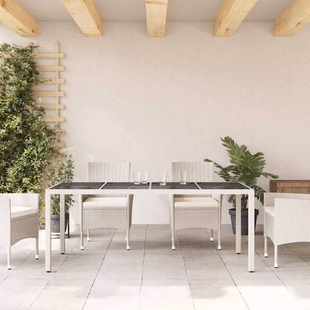 Berkfield Home Extendable White Poly Rattan Garden Table with Glass Top W/D/H: 190 x 90 x 75 cm