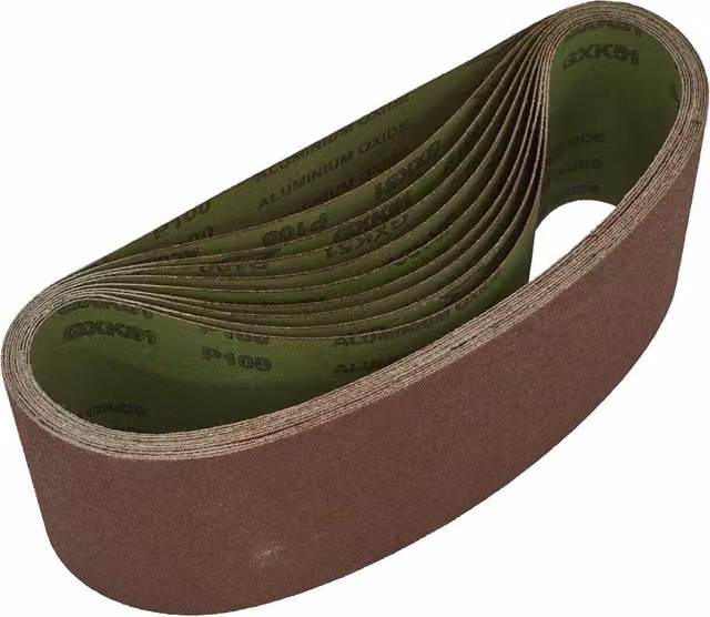 Loops 10 Pack 100 Grit Aluminium Oxide Sanding Belts for Wood, W: 100 mm, L: 610 mm, Brown/Multicolour