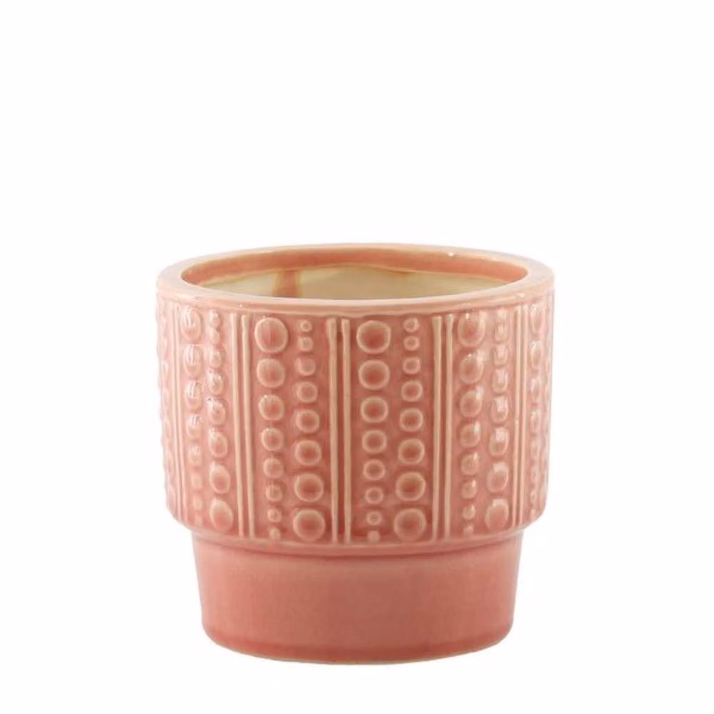 KDMD Hortus Warwick Dimple Ceramic Tabletop Pot in Salmon Pink, H 14.5 cm x Dia 15.5 cm – 2