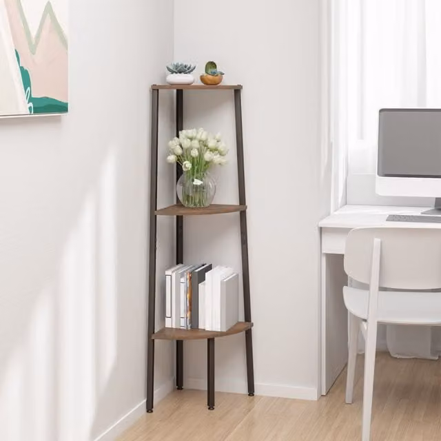Berkfield Home 3-Tier Industrial Corner Shelf, Dark Brown and Black, H 120 x W 45.5 x D 31.5 cm – 1