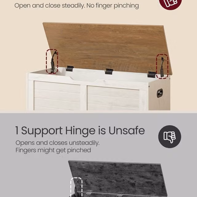 VASAGLE White Storage Chest and Shoe Storage Bench with 2 Safety Hinges