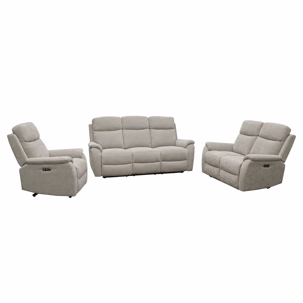 Aspire Richmond 3+2+1 Power Recliner Sofa Suite in Grey Chenille Fabric with USB Charging – 2