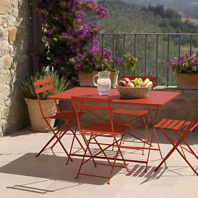 Wyld and Coco Red Steel Foldable Garden Dining Set with Rectangular Table, L110 x D70 cm