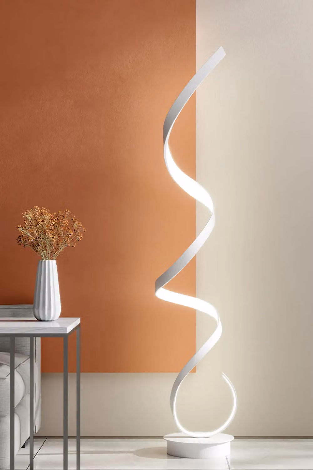 Living and Home Contemporary LED Spiral Floor Lamp in White – 3