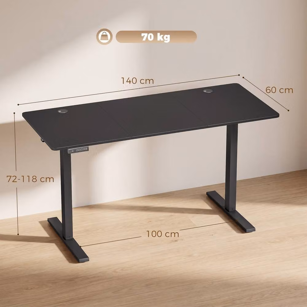 HOMCOM Electric Height Adjustable Standing Desk with Memory Control, Black, W: 140 cm, D: 60 cm – 3