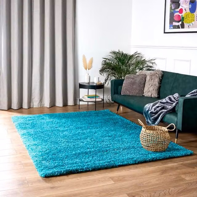 Bravich California Shaggy Rug in Teal, W: 170 cm, D: 120 cm