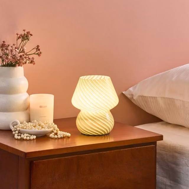 Wyld and Coco Modern Green Glass Table Lamp with Round Base