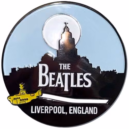 Beatles Liverpool Skyline and Yellow Submarine Metal Fridge Magnet in Black and Multicolour