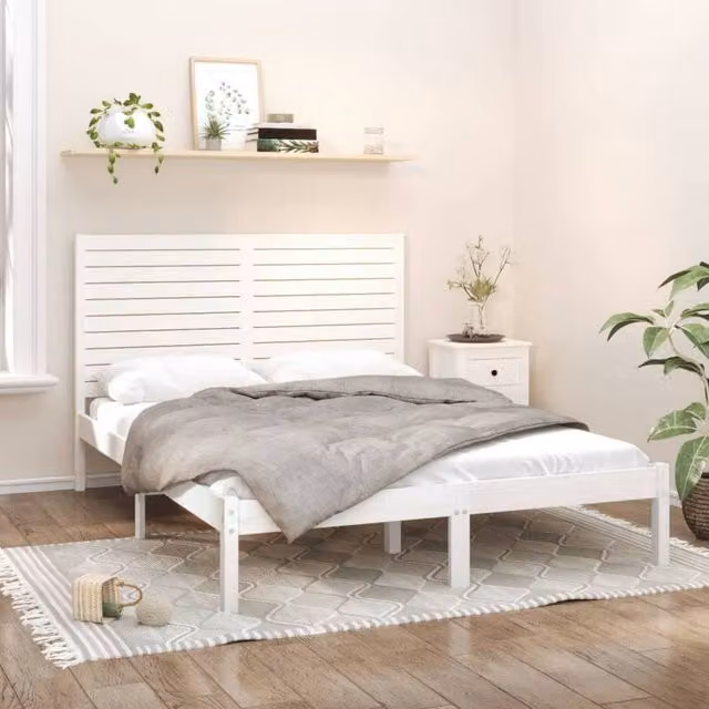 Berkfield Home White Solid Pine Wood Bed Frame W: 140 cm, D: 200 cm