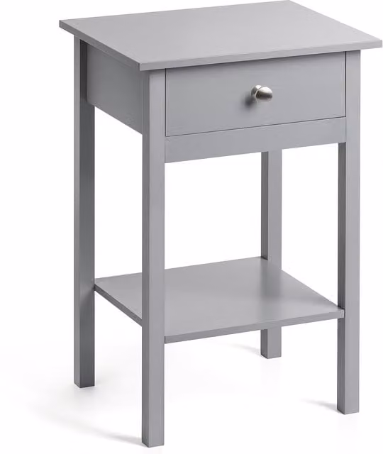 Christow Modern Lacquered Bedside Table with Shelf and Drawer in Grey, White or Silver