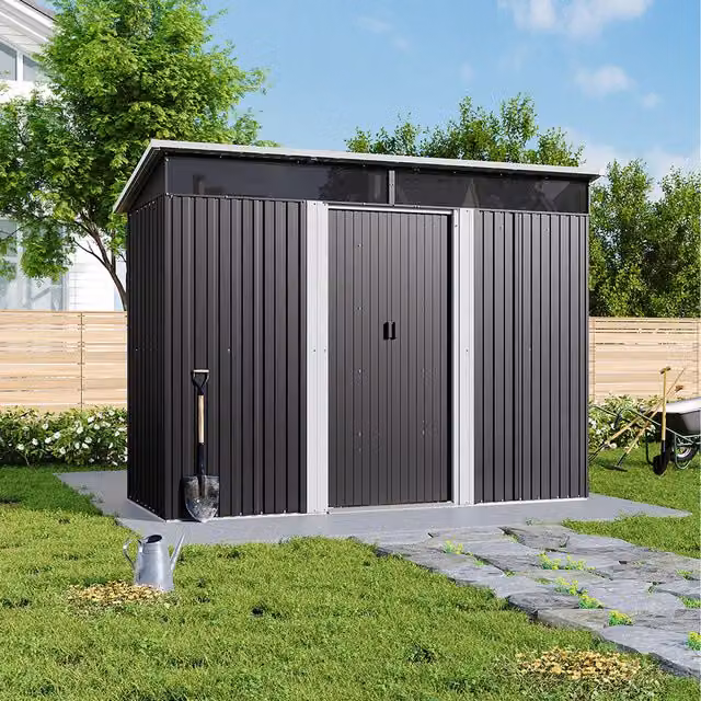 Breeins Metal Garden Storage Shed with Lockable Sliding Doors in Anthracite Black