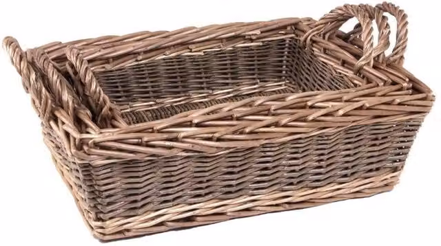 Red Hamper Set of 3 Malvern Wicker Serving Trays in Brown – 2