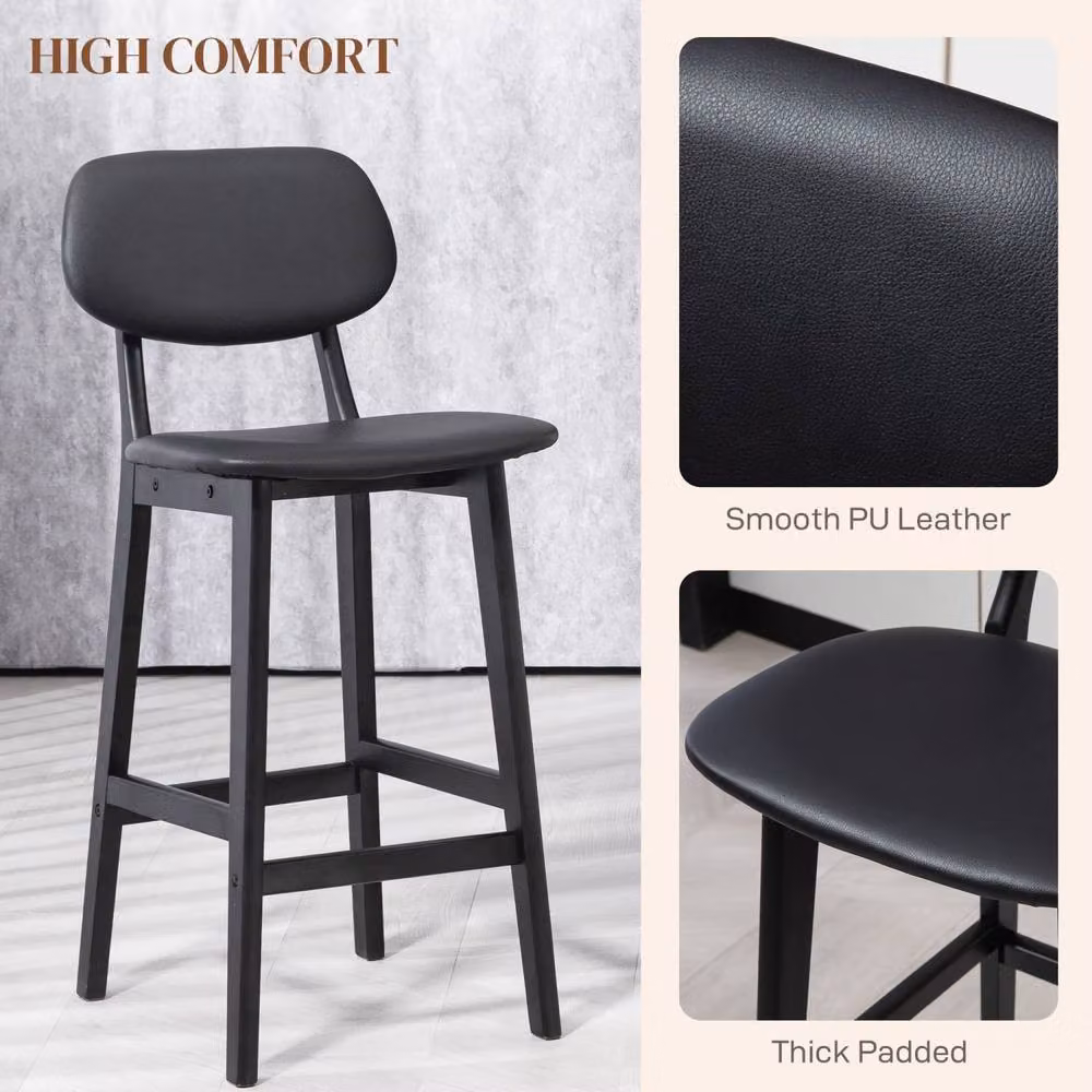 Wyld Haus Resono Set of 2 Black Solid Wood Bar Stools with Faux Leather Seats – 6