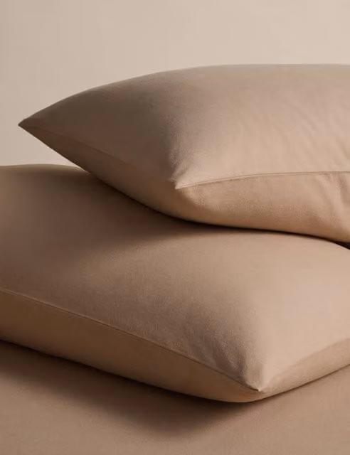 M&S 2 Pack Pure Cotton Brushed Flannelette Pillowcases in Beige