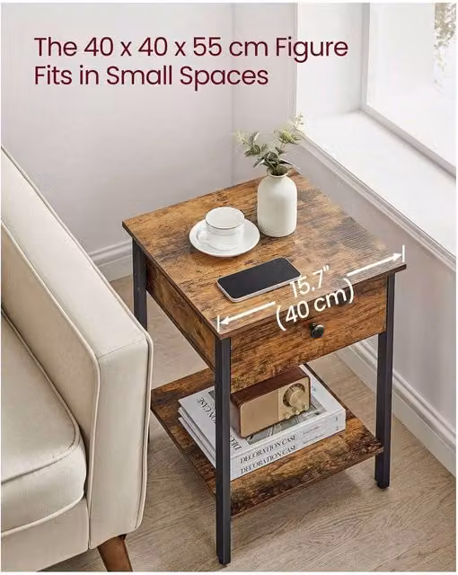 VASAGLE Industrial Bedside Table with Drawer in Bronze and Brown