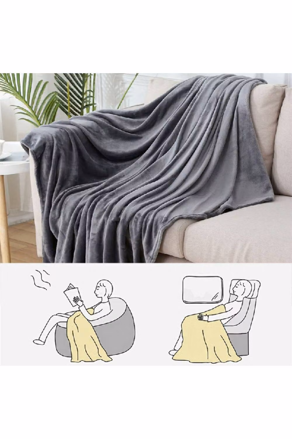 KDMD Grey Polyester Fleece Warm Throw Blanket, W/D/H: 150 x 200 cm – 2
