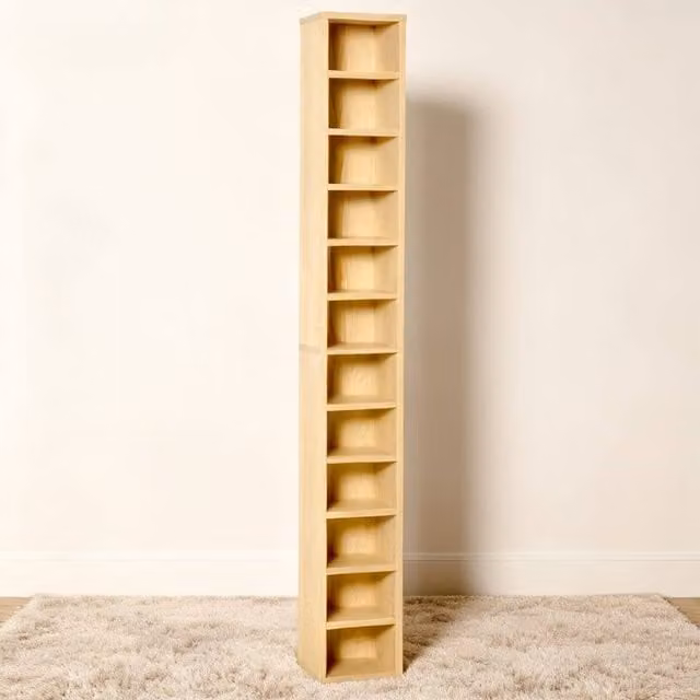 ERGOVEXA 204 CD Tall Narrow Media Storage Tower in Oak Tone, Brown and Sand – 1