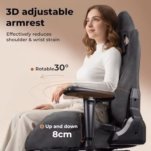 Levede Ergonomic Gaming Chair in Grey Microfibre with Footrest, Headrest and Lumbar Support for Adults – 9