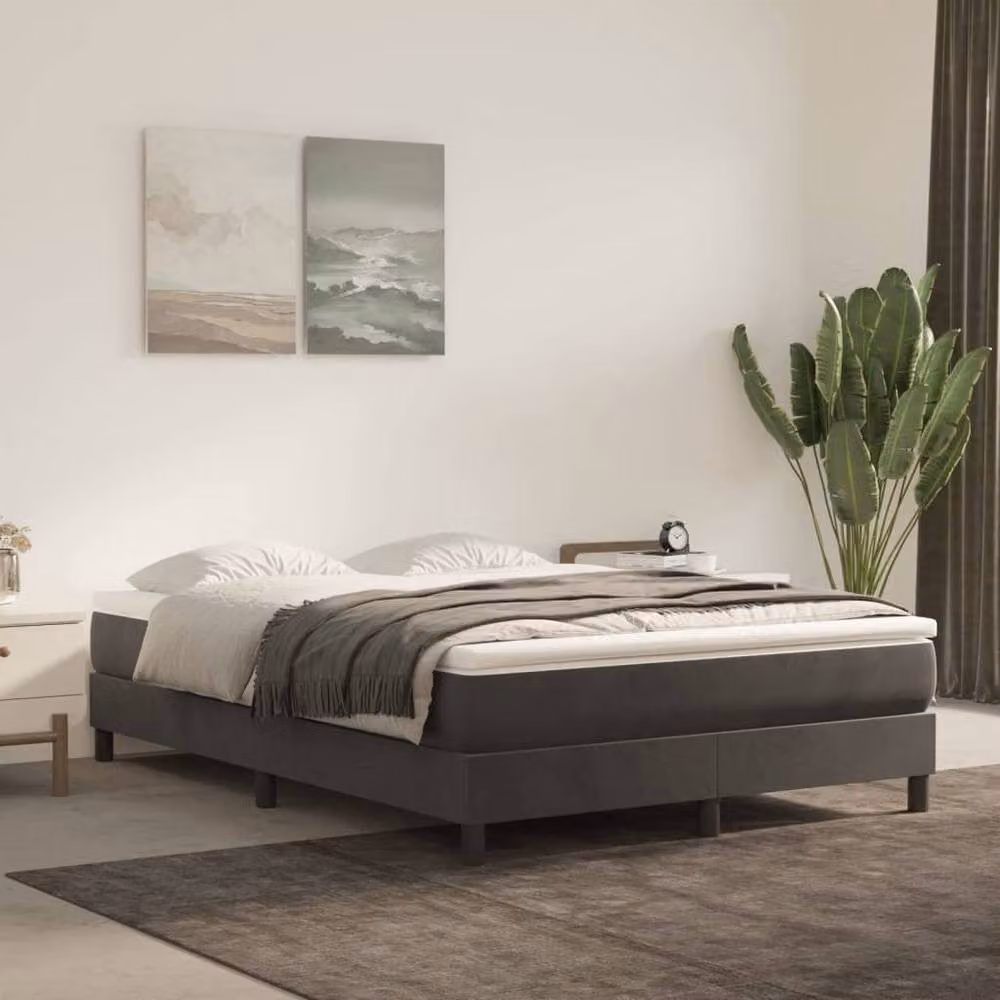 Berkfield Home Dense Box Spring Bed Frame in Dark Grey Velvet, W/D/H: 135 x 190 x 25 cm – 2