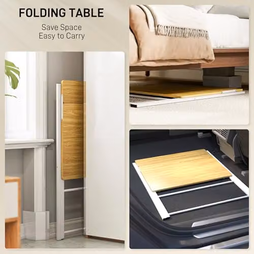HOMCOM Modern Folding Computer Desk in Sand with X-Frame Metal Legs, W/D/H: 86 x 66 x 82 cm – 3