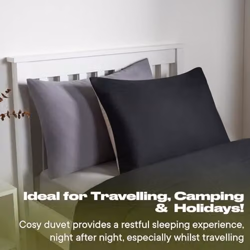 OHS Double Coverless Microfibre Duvet and Pillowcase Set, 10.5 Tog, Black and Grey, W/D/H: 200 x 200 x 56 cm – 4
