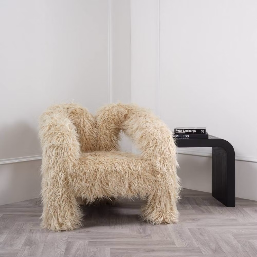 Lemon Pavilion Furniture Freyja Indoor Chair in Ivory Faux Mongolian Fur, W: 78 cm, D: 74 cm, H: 71 cm – 3
