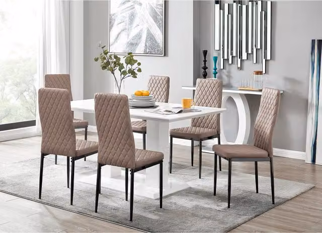 FurnitureboxUK Imperia White Rectangular Dining Table and 6 Milan Black Leg Chairs in Yellow, W: 150 cm, D: 90 cm, H: 75 cm