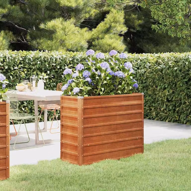 Berkfield Home Garden Raised Bed in Brown Corten Steel, W: 100 cm, D: 40 cm, H: 77 cm