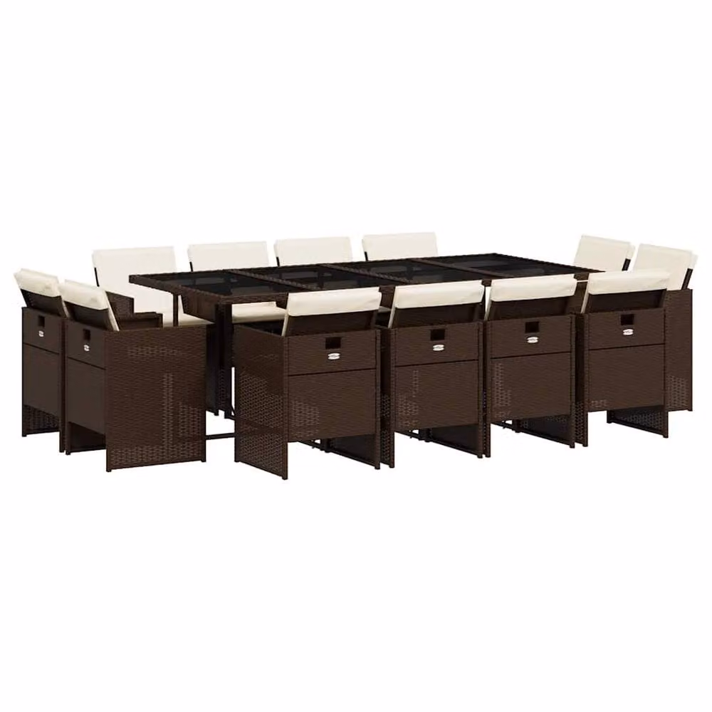 Berkfield Home 13 Piece Brown Poly Rattan Garden Dining Set with Cushions – 2