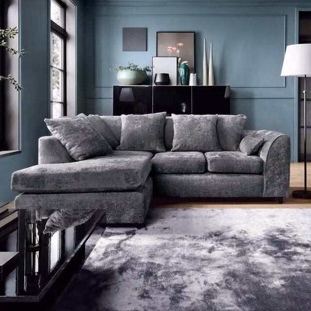 Abakus Direct Harriet Left Facing Corner Sofa in Dark Grey Crushed Chenille