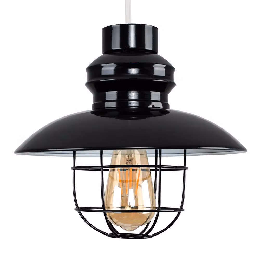 ValueLights Penglai Black Metal Dome Pendant Ceiling Shade with Vintage Filament Bulb, W/D/H: 26.5 x 26.5 x 28.0 cm – 2