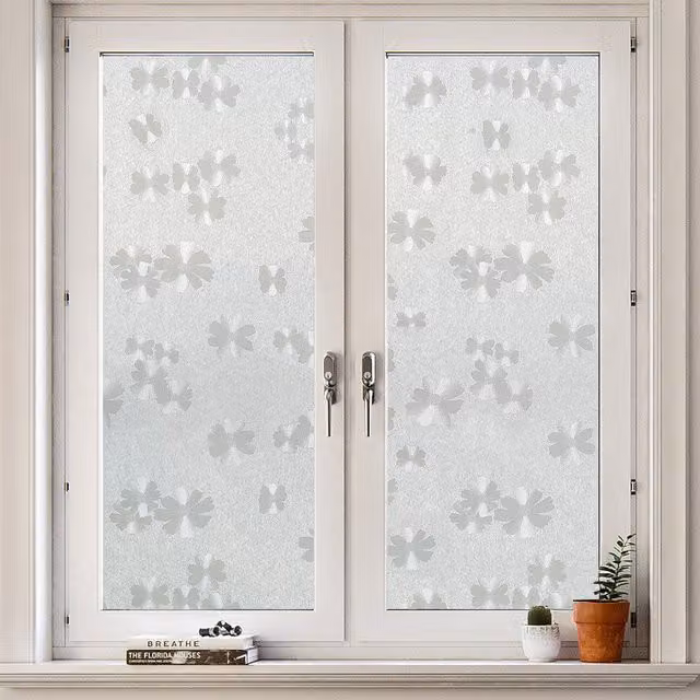 Livingandhome Self Adhesive Transparent White Privacy Film for Glass Windows