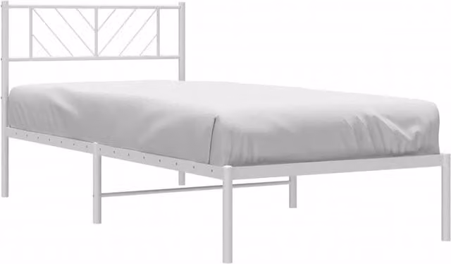 Berkfield Home Metal Bed Frame with Headboard in White, W/D/H: 90 x 200 x 107 cm – 1