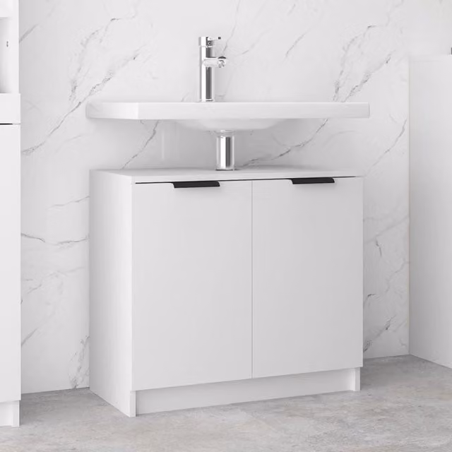 Berkfield Home White Bathroom Cabinet with Hinged Doors and Internal Shelves, W/D/H: 64.5 x 33.5 x 59 cm