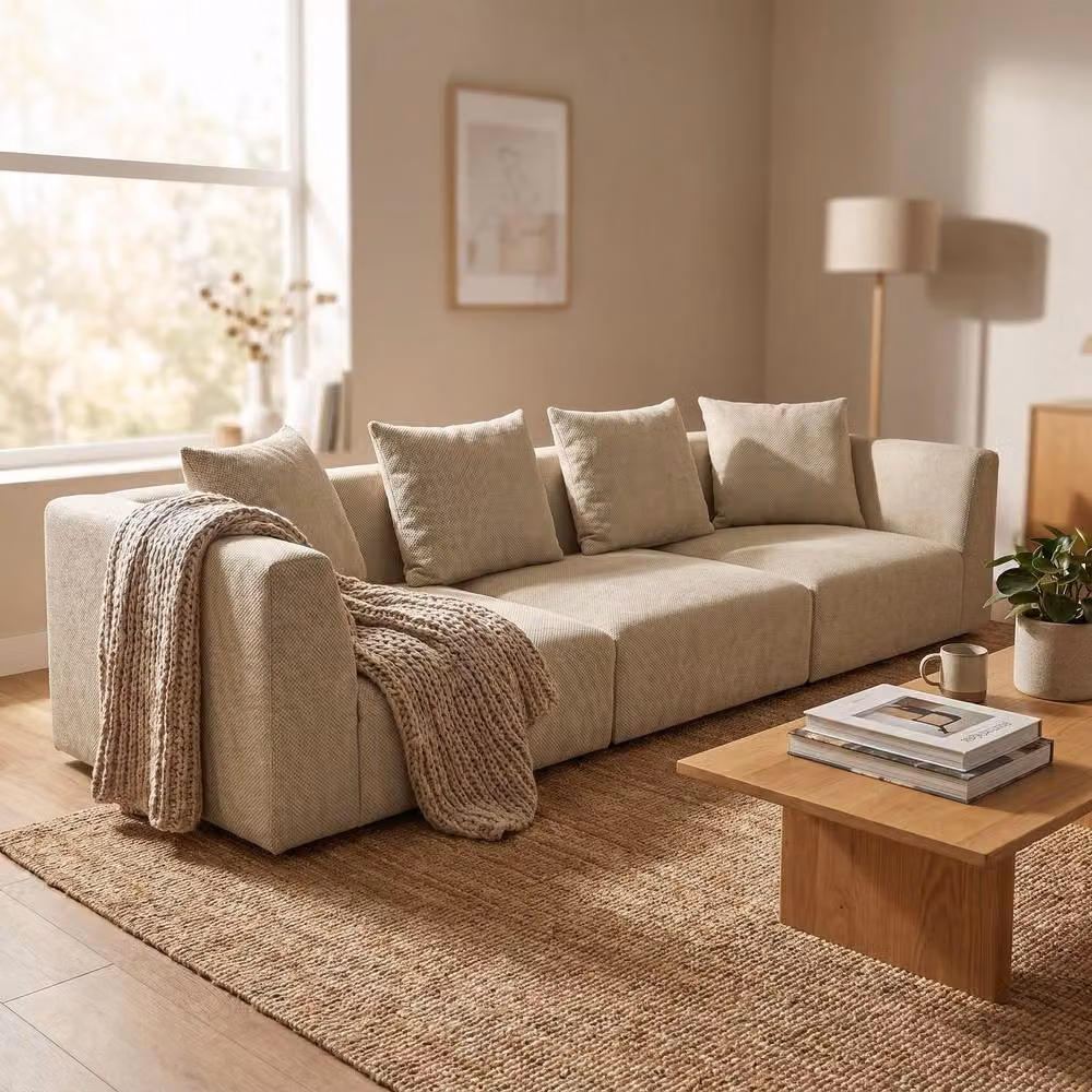 Abakus Direct Tokyo 5 Seater Sofa in Beige Basket Weave Fabric with Deep Seats – 2