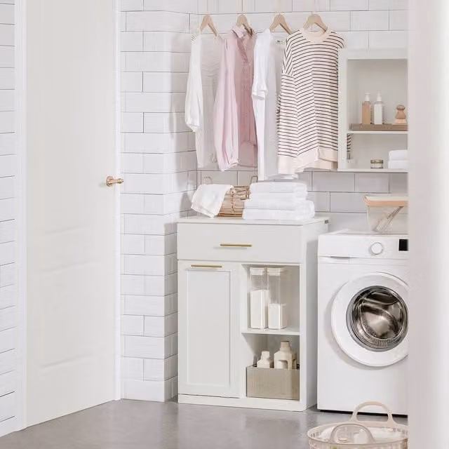 SoBuy Modern White Matt Bathroom Tall Cabinet with Hinged Doors, Drawers and Internal Shelves