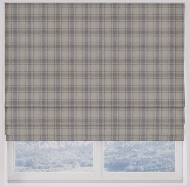 Terrys Made to Measure Blackout Roman Blind in Grey Checked Polyester