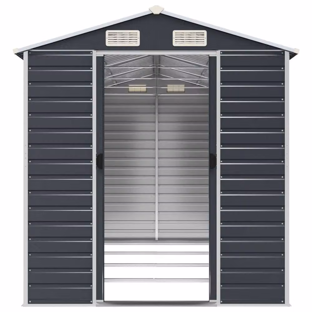 Berkfield Home Anthracite Galvanised Steel Garden Shed W/D/H: 191 x 385 x 198 cm – 4