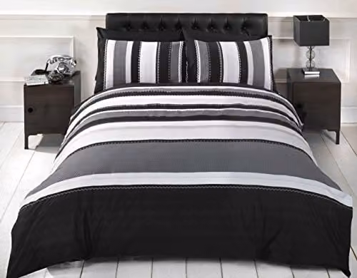 Rapport Home Grey and White Striped Polycotton Duvet Cover Set with 2 Pillowcases, W/D/H: 230 x 220 cm – 2